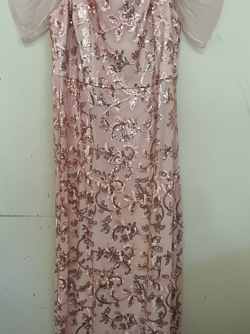 Adrianna Papell Rose Gold Sequin Floral Maxi Dress